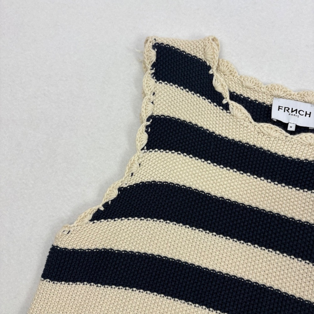 Frnch Paris S/S Sweater Womens M Cream Navy Blue Stripe Nautical Coastal Preppy - Picture 2 of 8